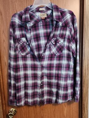 Ladies Pink Plaid Snap Up Shirt